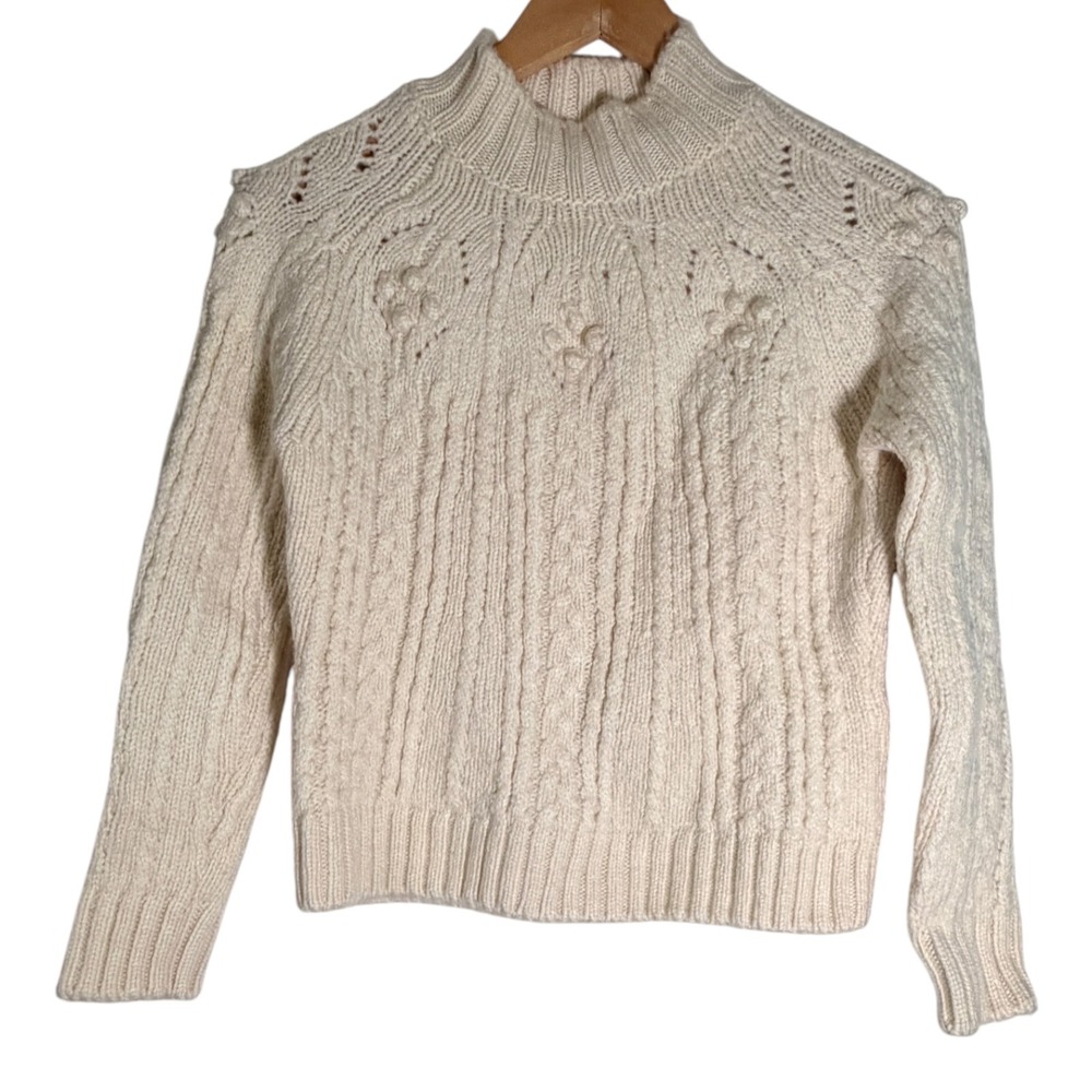 Sezane Women's Paris Aubin Textured‎ Merino Wool Sweater Beige XS
